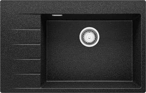 PRIMAGRAN Spülbecken Anthrazit 78x50cm, Granitspüle 1 Becken + Ablauf-Set, Küchenspüle ab 50er Unterschrank - Sydney PRIMAGRAN Spülbecken Anthrazit 78x50cm, Granitspüle 1 Becken + Ablauf-Set, Küchenspüle ab 50er Unterschrank - Sydney von Primagran