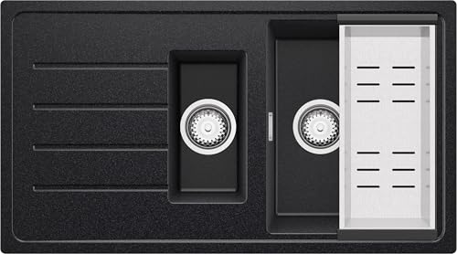 PRIMAGRAN Spülbecken Anthrazit 90x50cm, Granitspüle 1,5 Becken + Ablauf-Set, Küchenspüle ab 60er Unterschrank - Kopenhagen Duo PRIMAGRAN Spülbecken Anthrazit 90x50cm, Granitspüle 1,5 Becken + Ablauf-Set, Küchenspüle ab 60er Unterschrank - Kopenhagen Duo von Primagran