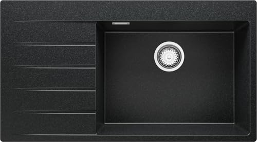 PRIMAGRAN Spülbecken Anthrazit 90x50cm, Granitspüle 1 Becken + Ablauf-Set, Küchenspüle ab 60er Unterschrank - Sydney von Primagran