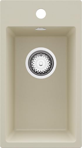 PRIMAGRAN Spülbecken Beige 28x50cm, Granitspüle 1 Becken + Ablauf-Set, Küchenspüle ab 30er Unterschrank - Riga von Primagran