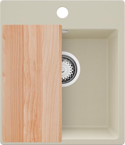 PRIMAGRAN Spülbecken Beige 38x44cm, Granitspüle 1 Becken + Ablauf-Set + Schneidebrett, Küchenspüle ab 40er Unterschrank - Riga Easy PRIMAGRAN Spülbecken Beige 38x44cm, Granitspüle 1 Becken + Ablauf-Set + Schneidebrett, Küchenspüle ab 40er Unterschrank - Riga Easy von Primagran