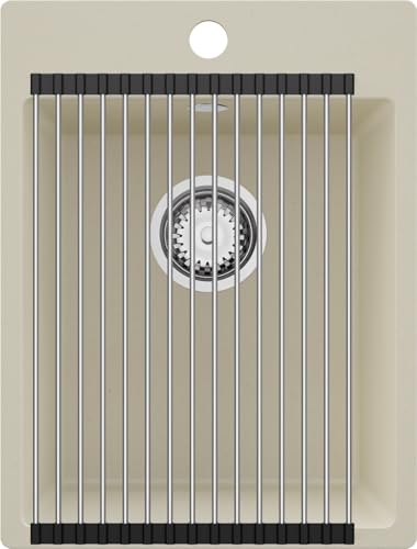 PRIMAGRAN Spülbecken Beige 38x50cm, Granitspüle 1 Becken + Ablauf-Set + Aufrollbare Abtropffläche, Küchenspüle ab 40er Unterschrank - Riga von Primagran