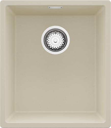 PRIMAGRAN Spülbecken Beige 41x47cm, Granitspüle 1 Becken + Ablauf-Set, Küchenspüle ab 45er Unterschrank - London Slim von Primagran