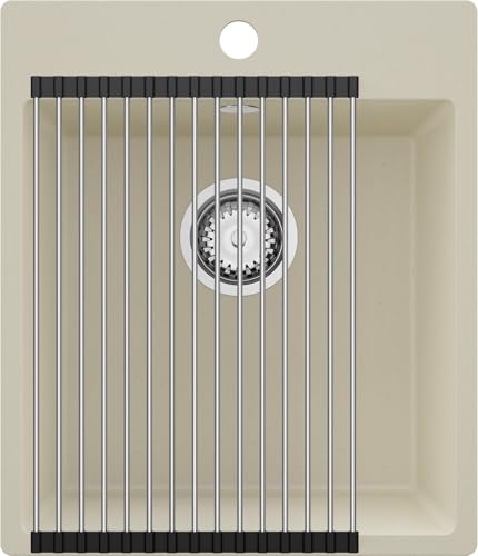 PRIMAGRAN Spülbecken Beige 43x50cm, Granitspüle 1 Becken + Ablauf-Set + Aufrollbare Abtropffläche, Küchenspüle ab 45er Unterschrank - Riga von Primagran