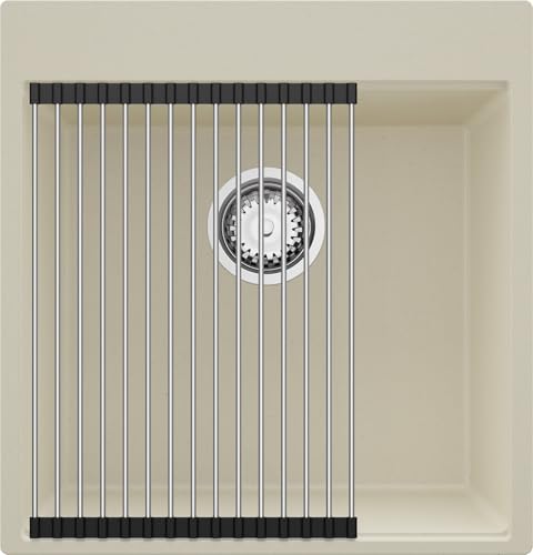 PRIMAGRAN Spülbecken Beige 48x50cm, Granitspüle 1 Becken + Ablauf-Set + Aufrollbare Abtropffläche, Küchenspüle ab 50er Unterschrank - Oslo PRIMAGRAN Spülbecken Beige 48x50cm, Granitspüle 1 Becken + Ablauf-Set + Aufrollbare Abtropffläche, Küchenspüle ab 50er Unterschrank - Oslo von Primagran