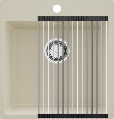 PRIMAGRAN Spülbecken Beige 48x50cm, Granitspüle 1 Becken + Ablauf-Set + Aufrollbare Abtropffläche, Küchenspüle ab 50er Unterschrank - Riga PRIMAGRAN Spülbecken Beige 48x50cm, Granitspüle 1 Becken + Ablauf-Set + Aufrollbare Abtropffläche, Küchenspüle ab 50er Unterschrank - Riga von Primagran