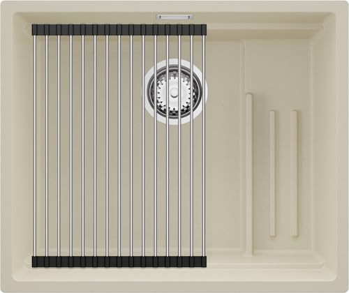 PRIMAGRAN Spülbecken Beige 56x47cm, Granitspüle 1 Becken + Ablauf-Set + Aufrollbare Abtropffläche, Küchenspüle ab 60er Unterschrank - Praga Slim PRIMAGRAN Spülbecken Beige 56x47cm, Granitspüle 1 Becken + Ablauf-Set + Aufrollbare Abtropffläche, Küchenspüle ab 60er Unterschrank - Praga Slim von Primagran