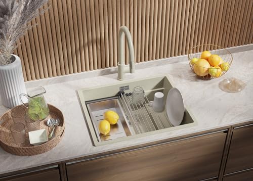 PRIMAGRAN Spülbecken Beige 56x47cm, Granitspüle 1 Becken + Ablauf-Set + Schneidebrett, Küchenspüle ab 60er Unterschrank - Praga Slim PRIMAGRAN Spülbecken Beige 56x47cm, Granitspüle 1 Becken + Ablauf-Set + Schneidebrett, Küchenspüle ab 60er Unterschrank - Praga Slim von Primagran