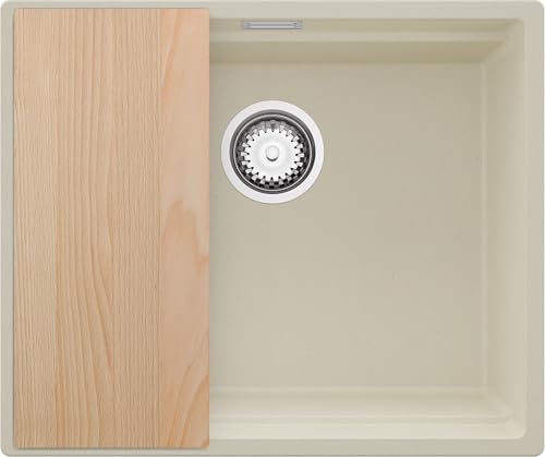 PRIMAGRAN Spülbecken Beige 56x47cm, Granitspüle 1 Becken + Ablauf-Set + Schneidebrett, Küchenspüle ab 60er Unterschrank - Praga Slim PRIMAGRAN Spülbecken Beige 56x47cm, Granitspüle 1 Becken + Ablauf-Set + Schneidebrett, Küchenspüle ab 60er Unterschrank - Praga Slim von Primagran