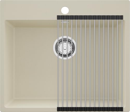 PRIMAGRAN Spülbecken Beige 58x50cm, Granitspüle 1 Becken + Ablauf-Set + Aufrollbare Abtropffläche, Küchenspüle ab 60er Unterschrank - Riga PRIMAGRAN Spülbecken Beige 58x50cm, Granitspüle 1 Becken + Ablauf-Set + Aufrollbare Abtropffläche, Küchenspüle ab 60er Unterschrank - Riga von Primagran