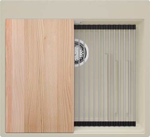 PRIMAGRAN Spülbecken Beige 58x53cm, Granitspüle 1 Becken + Ablauf-Set + Küchenzubehörset, Küchenspüle ab 60er Unterschrank - Oslo Max PRIMAGRAN Spülbecken Beige 58x53cm, Granitspüle 1 Becken + Ablauf-Set + Küchenzubehörset, Küchenspüle ab 60er Unterschrank - Oslo Max von Primagran