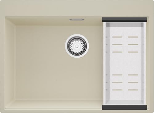 PRIMAGRAN Spülbecken Beige 68x50cm, Granitspüle 1 Becken + Ablauf-Set, Küchenspüle ab 70er Unterschrank - Oslo PRIMAGRAN Spülbecken Beige 68x50cm, Granitspüle 1 Becken + Ablauf-Set, Küchenspüle ab 70er Unterschrank - Oslo von Primagran