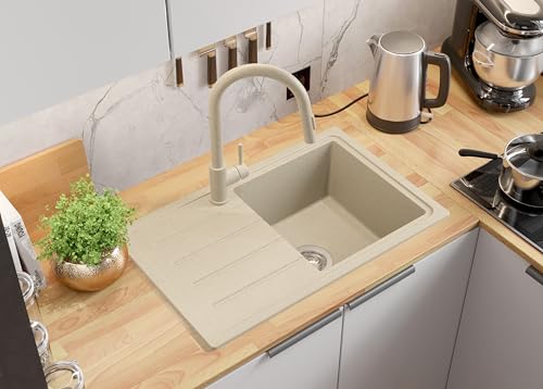 PRIMAGRAN Spülbecken Beige 70x44cm, Granitspüle 1 Becken + Ablauf-Set, Küchenspüle ab 45er Unterschrank - Kopenhagen Easy PRIMAGRAN Spülbecken Beige 70x44cm, Granitspüle 1 Becken + Ablauf-Set, Küchenspüle ab 45er Unterschrank - Kopenhagen Easy von Primagran