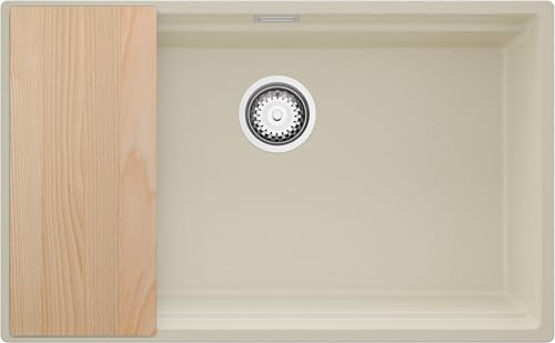 PRIMAGRAN Spülbecken Beige 76x47cm, Granitspüle 1 Becken + Ablauf-Set + Schneidebrett, Küchenspüle ab 80er Unterschrank - Praga Slim PRIMAGRAN Spülbecken Beige 76x47cm, Granitspüle 1 Becken + Ablauf-Set + Schneidebrett, Küchenspüle ab 80er Unterschrank - Praga Slim von Primagran