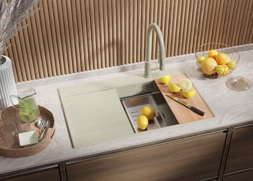 PRIMAGRAN Spülbecken Beige 78x50cm, Granitspüle 1 Becken + Ablauf-Set, Küchenspüle ab 50er Unterschrank - Sydney PRIMAGRAN Spülbecken Beige 78x50cm, Granitspüle 1 Becken + Ablauf-Set, Küchenspüle ab 50er Unterschrank - Sydney von Primagran