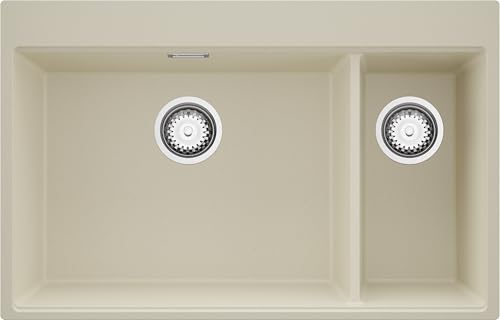 PRIMAGRAN Spülbecken Beige 78x50cm, Granitspüle 2 Becken + Ablauf-Set, Küchenspüle ab 80er Unterschrank - Oslo Duo PRIMAGRAN Spülbecken Beige 78x50cm, Granitspüle 2 Becken + Ablauf-Set, Küchenspüle ab 80er Unterschrank - Oslo Duo von Primagran