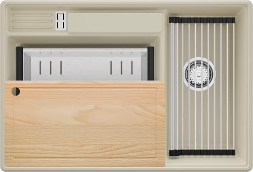 PRIMAGRAN Spülbecken Beige 78x53cm, Granitspüle 2 Becken + Ablauf-Set + Küchenzubehörset, Küchenspüle ab 80er Unterschrank - Paris PRIMAGRAN Spülbecken Beige 78x53cm, Granitspüle 2 Becken + Ablauf-Set + Küchenzubehörset, Küchenspüle ab 80er Unterschrank - Paris von Primagran