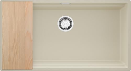 PRIMAGRAN Spülbecken Beige 86x47cm, Granitspüle 1 Becken + Ablauf-Set + Schneidebrett, Küchenspüle ab 90er Unterschrank - Praga Slim PRIMAGRAN Spülbecken Beige 86x47cm, Granitspüle 1 Becken + Ablauf-Set + Schneidebrett, Küchenspüle ab 90er Unterschrank - Praga Slim von Primagran