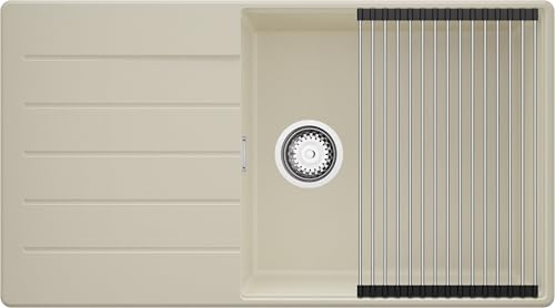 PRIMAGRAN Spülbecken Beige 90x50cm, Granitspüle 1 Becken + Ablauf-Set + Aufrollbare Abtropffläche, Küchenspüle ab 60er Unterschrank - Kopenhagen PRIMAGRAN Spülbecken Beige 90x50cm, Granitspüle 1 Becken + Ablauf-Set + Aufrollbare Abtropffläche, Küchenspüle ab 60er Unterschrank - Kopenhagen von Primagran