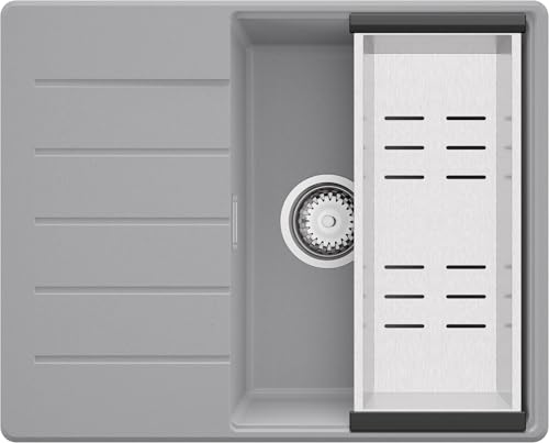 PRIMAGRAN Spülbecken Grau 62x50cm, Granitspüle 1 Becken + Ablauf-Set, Küchenspüle ab 45er Unterschrank - Kopenhagen PRIMAGRAN Spülbecken Grau 62x50cm, Granitspüle 1 Becken + Ablauf-Set, Küchenspüle ab 45er Unterschrank - Kopenhagen von Primagran