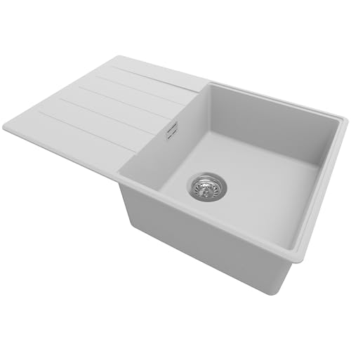 PRIMAGRAN Spülbecken Grau 78x50cm, Granitspüle 1 Becken + Ablauf-Set, Küchenspüle ab 50er Unterschrank - Kopenhagen von Primagran