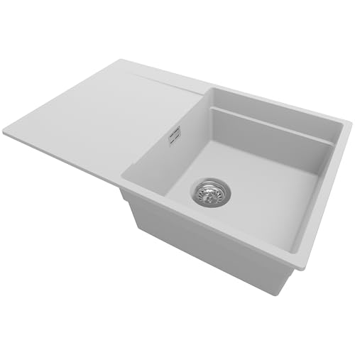 PRIMAGRAN Spülbecken Grau 78x50cm, Granitspüle 1 Becken + Ablauf-Set, Küchenspüle ab 50er Unterschrank - San Francisco von Primagran