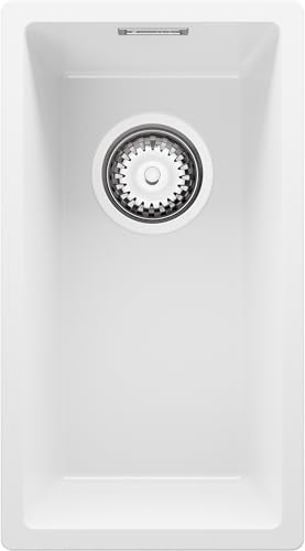 PRIMAGRAN Spülbecken Schwarz 26x47cm, Granitspüle 1 Becken + Ablauf-Set, Küchenspüle ab 30er Unterschrank - London Slim von Primagran