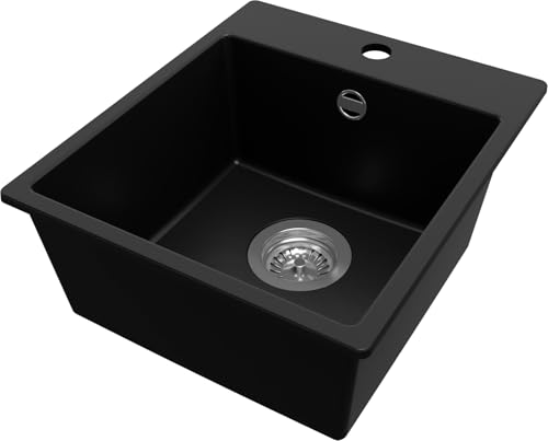 PRIMAGRAN Spülbecken Schwarz 38x44cm, Granitspüle 1 Becken + Ablauf-Set, Küchenspüle ab 40er Unterschrank - Riga Easy PRIMAGRAN Spülbecken Schwarz 38x44cm, Granitspüle 1 Becken + Ablauf-Set, Küchenspüle ab 40er Unterschrank - Riga Easy von Primagran