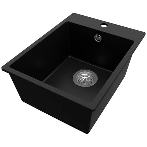 PRIMAGRAN Spülbecken Schwarz 38x50cm, Granitspüle 1 Becken + Ablauf-Set, Küchenspüle ab 40er Unterschrank - Riga PRIMAGRAN Spülbecken Schwarz 38x50cm, Granitspüle 1 Becken + Ablauf-Set, Küchenspüle ab 40er Unterschrank - Riga von Primagran