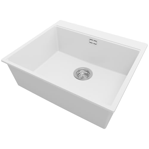 PRIMAGRAN Spülbecken Schwarz 58x50cm, Granitspüle 1 Becken + Ablauf-Set, Küchenspüle ab 60er Unterschrank - Oslo von Primagran