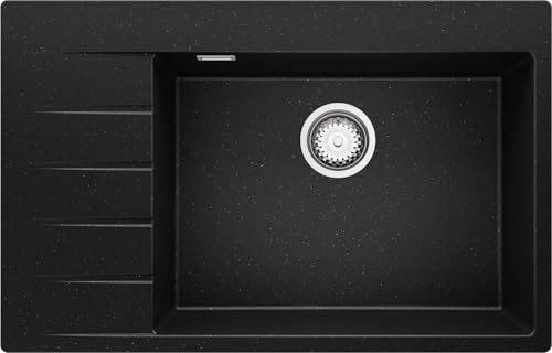 PRIMAGRAN Spülbecken Schwarz Metallic 78x50cm, Granitspüle 1 Becken + Ablauf-Set, Küchenspüle ab 50er Unterschrank - Sydney PRIMAGRAN Spülbecken Schwarz Metallic 78x50cm, Granitspüle 1 Becken + Ablauf-Set, Küchenspüle ab 50er Unterschrank - Sydney von Primagran