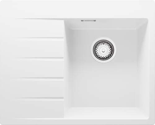 PRIMAGRAN Spülbecken Weiß 62x50cm, Granitspüle 1 Becken + Ablauf-Set, Küchenspüle ab 40er Unterschrank - Sydney PRIMAGRAN Spülbecken Weiß 62x50cm, Granitspüle 1 Becken + Ablauf-Set, Küchenspüle ab 40er Unterschrank - Sydney von Primagran