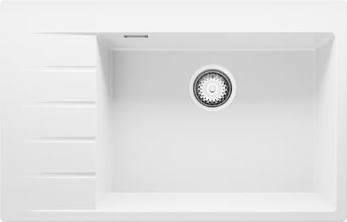 PRIMAGRAN Spülbecken Weiß 78x50cm, Granitspüle 1 Becken + Ablauf-Set, Küchenspüle ab 50er Unterschrank - Sydney PRIMAGRAN Spülbecken Weiß 78x50cm, Granitspüle 1 Becken + Ablauf-Set, Küchenspüle ab 50er Unterschrank - Sydney von Primagran