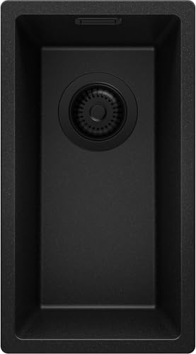 PRIMAGRAN Unterbauspüle Granit Alles Schwarz 26x47cm, Spülbecken 1 Becken + Ablauf-Set, Granitspüle ab 30er Unterschrank - London PRIMAGRAN Unterbauspüle Granit Alles Schwarz 26x47cm, Spülbecken 1 Becken + Ablauf-Set, Granitspüle ab 30er Unterschrank - London von Primagran