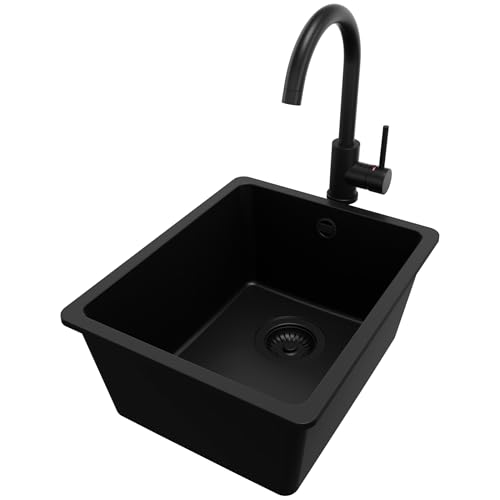 PRIMAGRAN Unterbauspüle Granit Alles Schwarz 36x44cm, Spülbecken 1 Becken + Küchenarmatur 32x20cm + Ablauf-Set, Granitspüle ab 40er Unterschrank - Venedig Easy PRIMAGRAN Unterbauspüle Granit Alles Schwarz 36x44cm, Spülbecken 1 Becken + Küchenarmatur 32x20cm + Ablauf-Set, Granitspüle ab 40er Unterschrank - Venedig Easy von Primagran