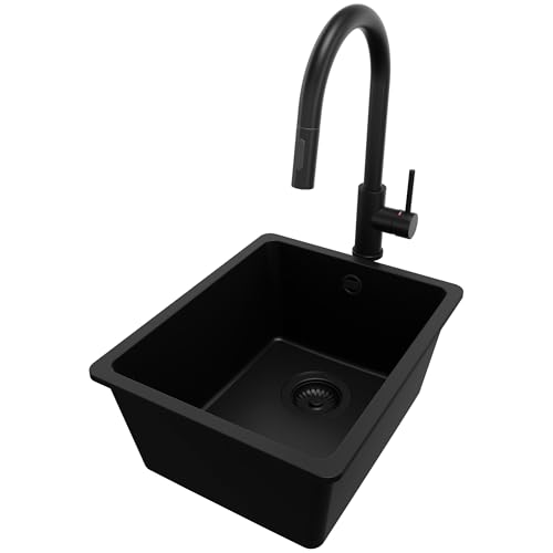 PRIMAGRAN Unterbauspüle Granit Alles Schwarz 36x44cm, Spülbecken 1 Becken + Küchenarmatur 40x20cm + Ablauf-Set, Granitspüle ab 40er Unterschrank - Venedig Easy PRIMAGRAN Unterbauspüle Granit Alles Schwarz 36x44cm, Spülbecken 1 Becken + Küchenarmatur 40x20cm + Ablauf-Set, Granitspüle ab 40er Unterschrank - Venedig Easy von Primagran