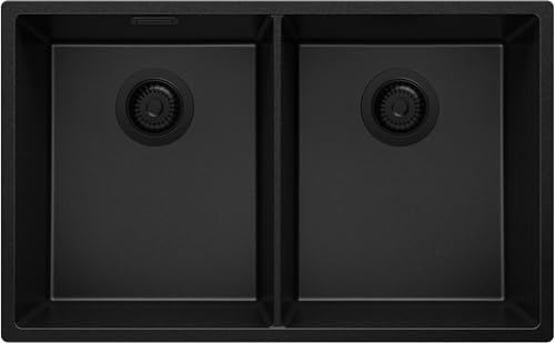 PRIMAGRAN Unterbauspüle Granit Alles Schwarz 76x47cm, Spülbecken 2 Becken + Ablauf-Set, Granitspüle ab 80er Unterschrank - London Twin PRIMAGRAN Unterbauspüle Granit Alles Schwarz 76x47cm, Spülbecken 2 Becken + Ablauf-Set, Granitspüle ab 80er Unterschrank - London Twin von Primagran