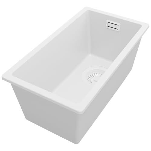 PRIMAGRAN Unterbauspüle Granit Alles Weiß 26x47cm, Spülbecken 1 Becken + Ablauf-Set, Granitspüle ab 30er Unterschrank - London PRIMAGRAN Unterbauspüle Granit Alles Weiß 26x47cm, Spülbecken 1 Becken + Ablauf-Set, Granitspüle ab 30er Unterschrank - London von Primagran