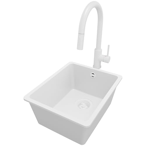 PRIMAGRAN Unterbauspüle Granit Alles Weiß 36x44cm, Spülbecken 1 Becken + Küchenarmatur 40x20cm + Ablauf-Set, Granitspüle ab 40er Unterschrank - Venedig Easy PRIMAGRAN Unterbauspüle Granit Alles Weiß 36x44cm, Spülbecken 1 Becken + Küchenarmatur 40x20cm + Ablauf-Set, Granitspüle ab 40er Unterschrank - Venedig Easy von Primagran