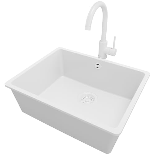 PRIMAGRAN Unterbauspüle Granit Alles Weiß 56x44cm, Spülbecken 1 Becken + Küchenarmatur 32x20cm + Ablauf-Set, Granitspüle ab 60er Unterschrank - Venedig Easy PRIMAGRAN Unterbauspüle Granit Alles Weiß 56x44cm, Spülbecken 1 Becken + Küchenarmatur 32x20cm + Ablauf-Set, Granitspüle ab 60er Unterschrank - Venedig Easy von Primagran