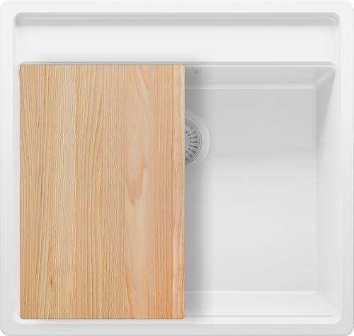 PRIMAGRAN Unterbauspüle Granit Alles Weiß 56x53cm, Spülbecken 1 Becken + Ablauf-Set + Schneidebrett, Granitspüle ab 60er Unterschrank - Bergen PRIMAGRAN Unterbauspüle Granit Alles Weiß 56x53cm, Spülbecken 1 Becken + Ablauf-Set + Schneidebrett, Granitspüle ab 60er Unterschrank - Bergen von Primagran