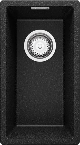 PRIMAGRAN Unterbauspüle Granit Anthrazit 26x47cm, Spülbecken 1 Becken + Ablauf-Set, Granitspüle ab 30er Unterschrank - London PRIMAGRAN Unterbauspüle Granit Anthrazit 26x47cm, Spülbecken 1 Becken + Ablauf-Set, Granitspüle ab 30er Unterschrank - London von Primagran