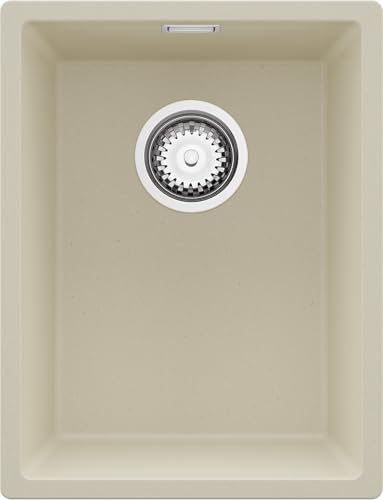 PRIMAGRAN Unterbauspüle Granit Beige 36x47cm, Spülbecken 1 Becken + Ablauf-Set, Granitspüle ab 40er Unterschrank - London von Primagran