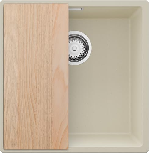 PRIMAGRAN Unterbauspüle Granit Beige 46x47cm, Spülbecken 1 Becken + Ablauf-Set + Schneidebrett, Granitspüle ab 50er Unterschrank - London PRIMAGRAN Unterbauspüle Granit Beige 46x47cm, Spülbecken 1 Becken + Ablauf-Set + Schneidebrett, Granitspüle ab 50er Unterschrank - London von Primagran