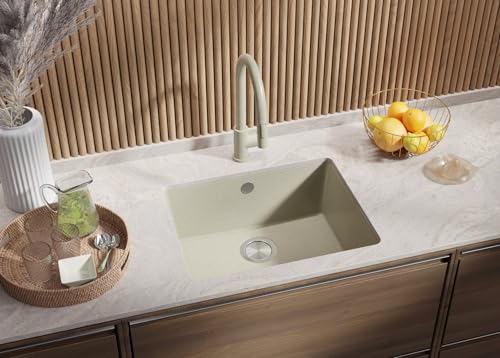 PRIMAGRAN Unterbauspüle Granit Beige 56x44cm, Spülbecken 1 Becken + Ablauf-Set, Granitspüle ab 60er Unterschrank - Venedig Easy von Primagran