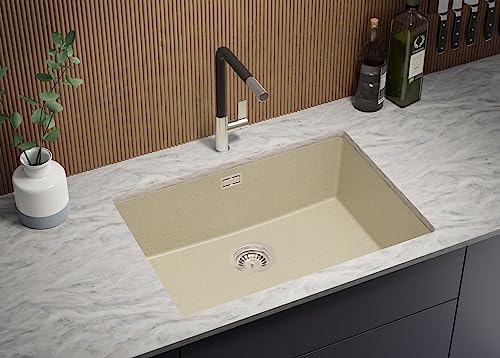 PRIMAGRAN Unterbauspüle Granit Beige 66x47cm, Spülbecken 1 Becken + Ablauf-Set + Aufrollbare Abtropffläche, Granitspüle ab 70er Unterschrank - London PRIMAGRAN Unterbauspüle Granit Beige 66x47cm, Spülbecken 1 Becken + Ablauf-Set + Aufrollbare Abtropffläche, Granitspüle ab 70er Unterschrank - London von Primagran