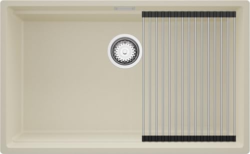 PRIMAGRAN Unterbauspüle Granit Beige 76x47cm, Spülbecken 1 Becken + Ablauf-Set + Aufrollbare Abtropffläche, Granitspüle ab 80er Unterschrank - Praga PRIMAGRAN Unterbauspüle Granit Beige 76x47cm, Spülbecken 1 Becken + Ablauf-Set + Aufrollbare Abtropffläche, Granitspüle ab 80er Unterschrank - Praga von Primagran