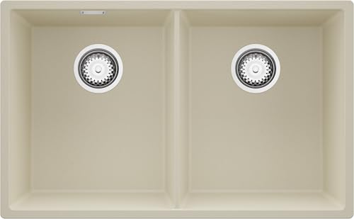 PRIMAGRAN Unterbauspüle Granit Beige 76x47cm, Spülbecken 2 Becken + Ablauf-Set, Granitspüle ab 80er Unterschrank - London Twin von Primagran