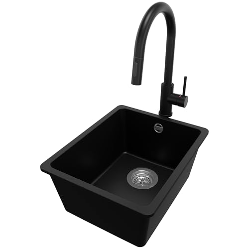 PRIMAGRAN Unterbauspüle Granit Schwarz 36x44cm, Spülbecken 1 Becken + Küchenarmatur 40x20cm + Ablauf-Set, Granitspüle ab 40er Unterschrank - Venedig Easy PRIMAGRAN Unterbauspüle Granit Schwarz 36x44cm, Spülbecken 1 Becken + Küchenarmatur 40x20cm + Ablauf-Set, Granitspüle ab 40er Unterschrank - Venedig Easy von Primagran