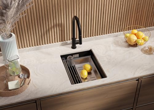 PRIMAGRAN Unterbauspüle Granit Schwarz 36x47cm, Spülbecken 1 Becken + Küchenarmatur 40x20cm + Ablauf-Set, Granitspüle ab 40er Unterschrank - Praga PRIMAGRAN Unterbauspüle Granit Schwarz 36x47cm, Spülbecken 1 Becken + Küchenarmatur 40x20cm + Ablauf-Set, Granitspüle ab 40er Unterschrank - Praga von Primagran